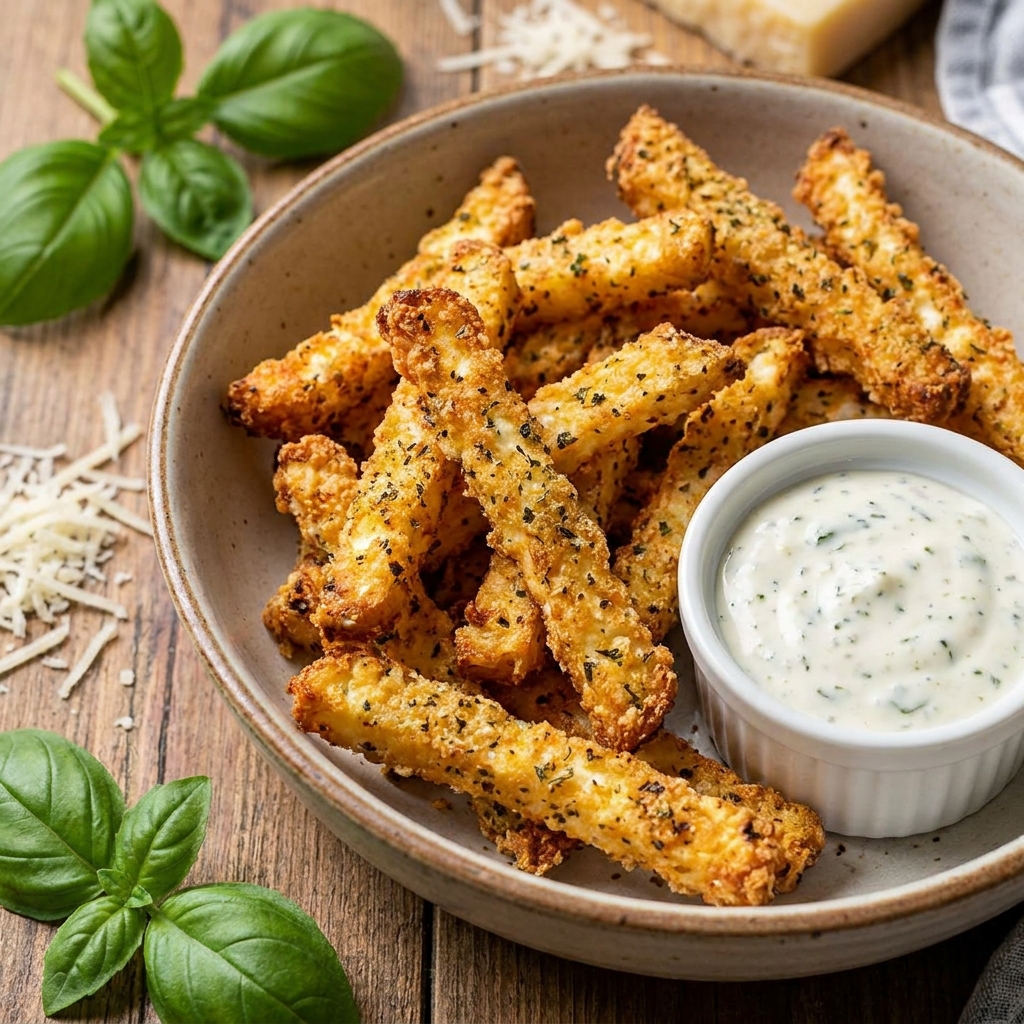 Golden cottage cheese Parmesan fry sticks