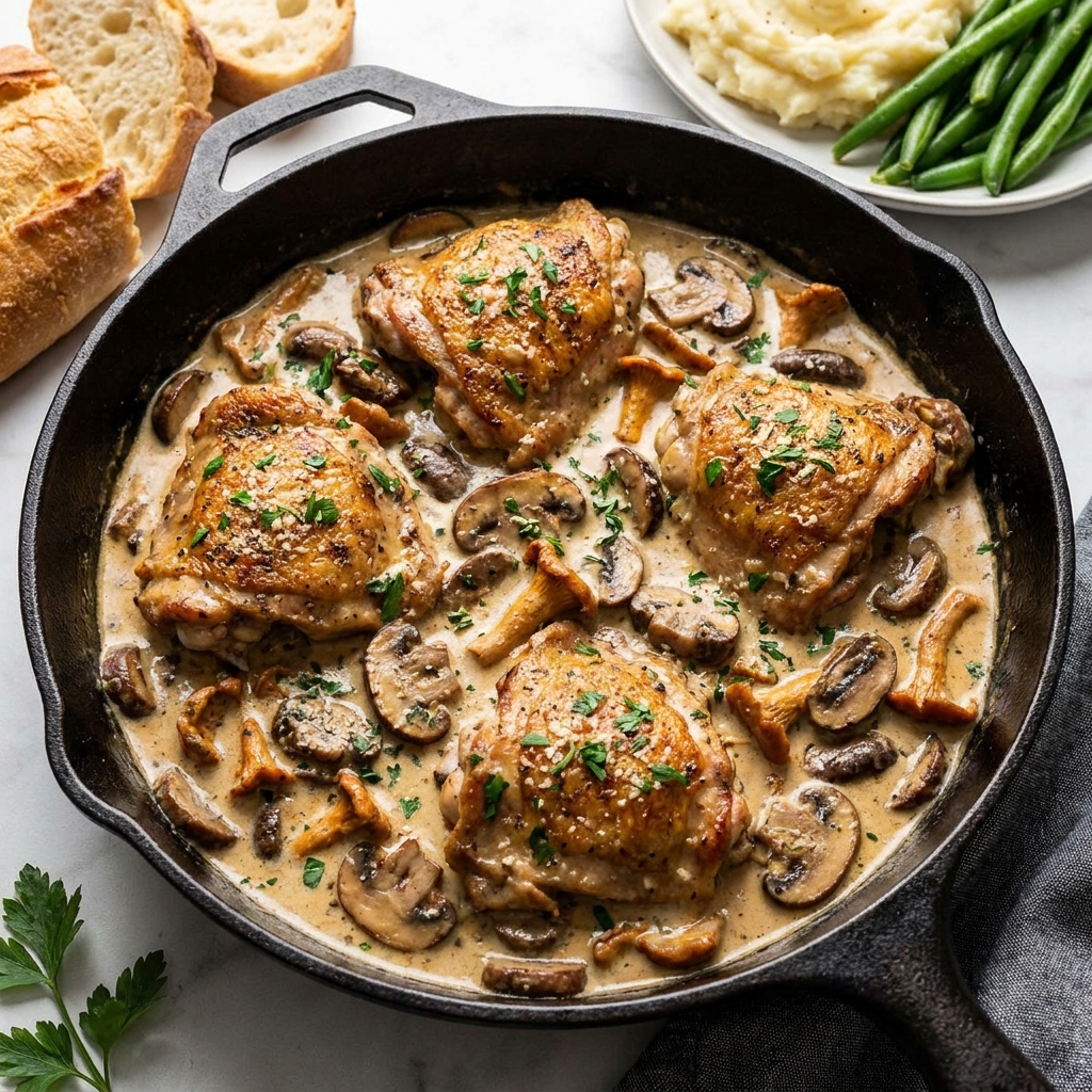 Sliced herb roasted chicken with creamy white wine sauce
