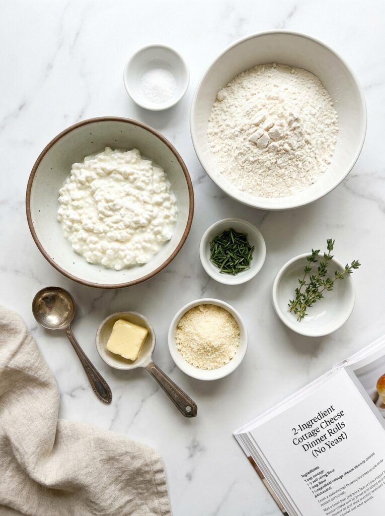 ingredients for 2-ingredient cottage cheese dinner rolls