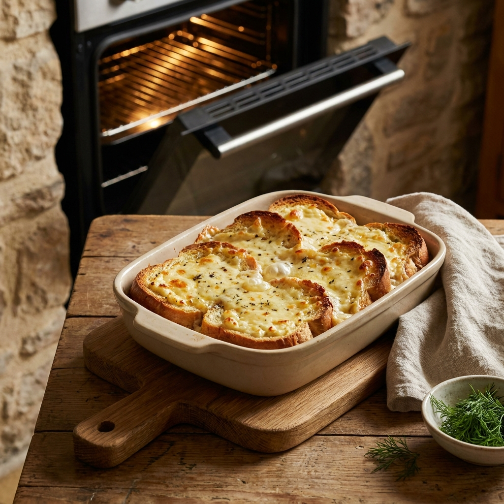 Sliced cottage cheese garlic herb bread served warm