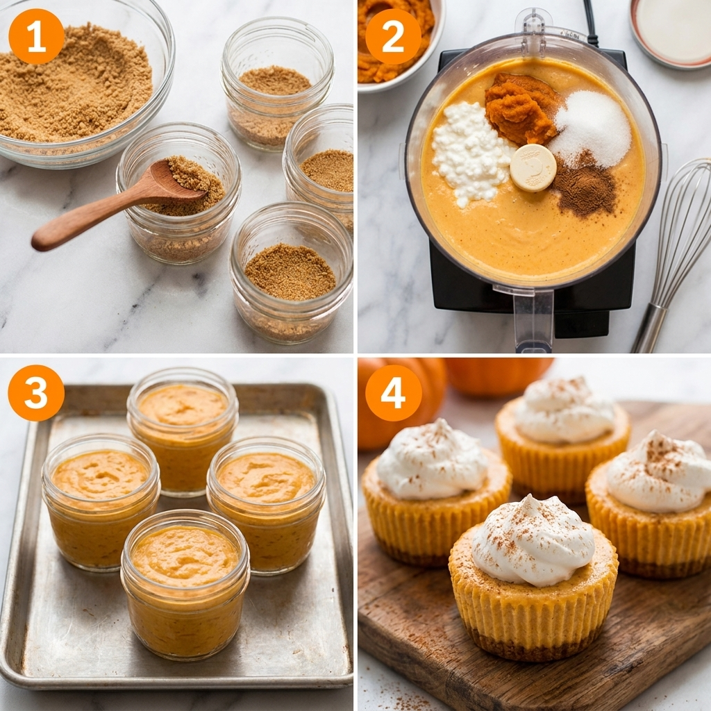 Graham cracker crust mixture prepared for individual pumpkin cheesecake cups