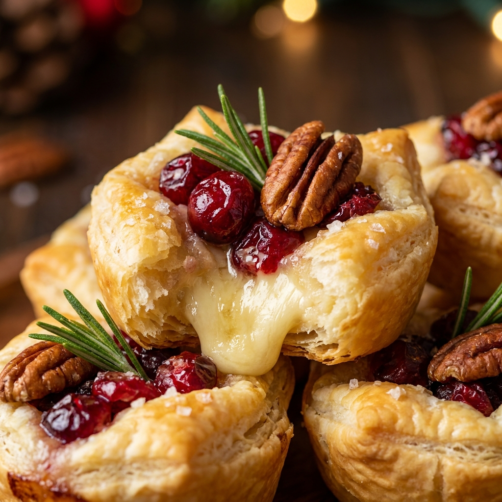 Festive cranberry Brie bites with rosemary and pecans