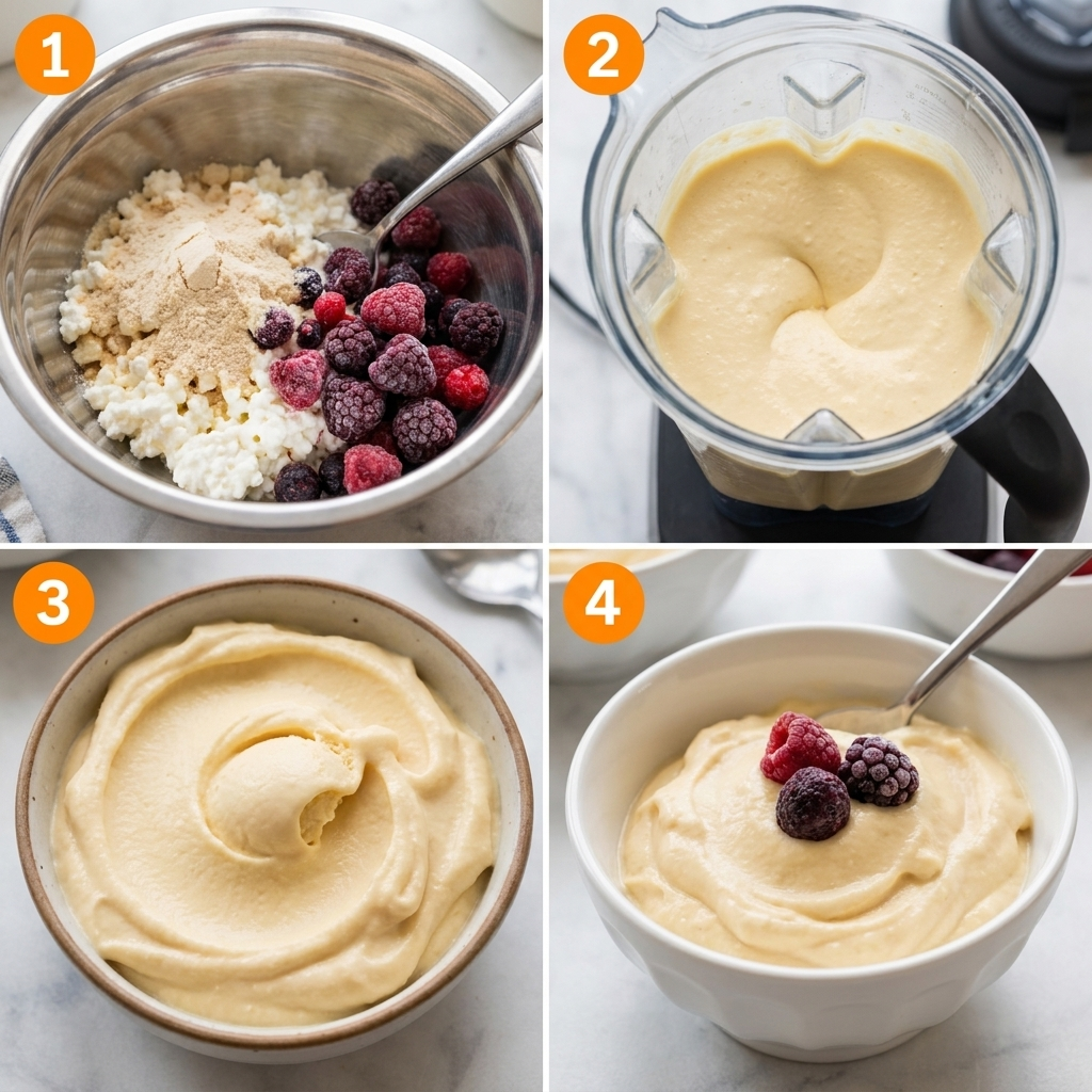 Homemade high-protein cottage cheese ice cream with berries