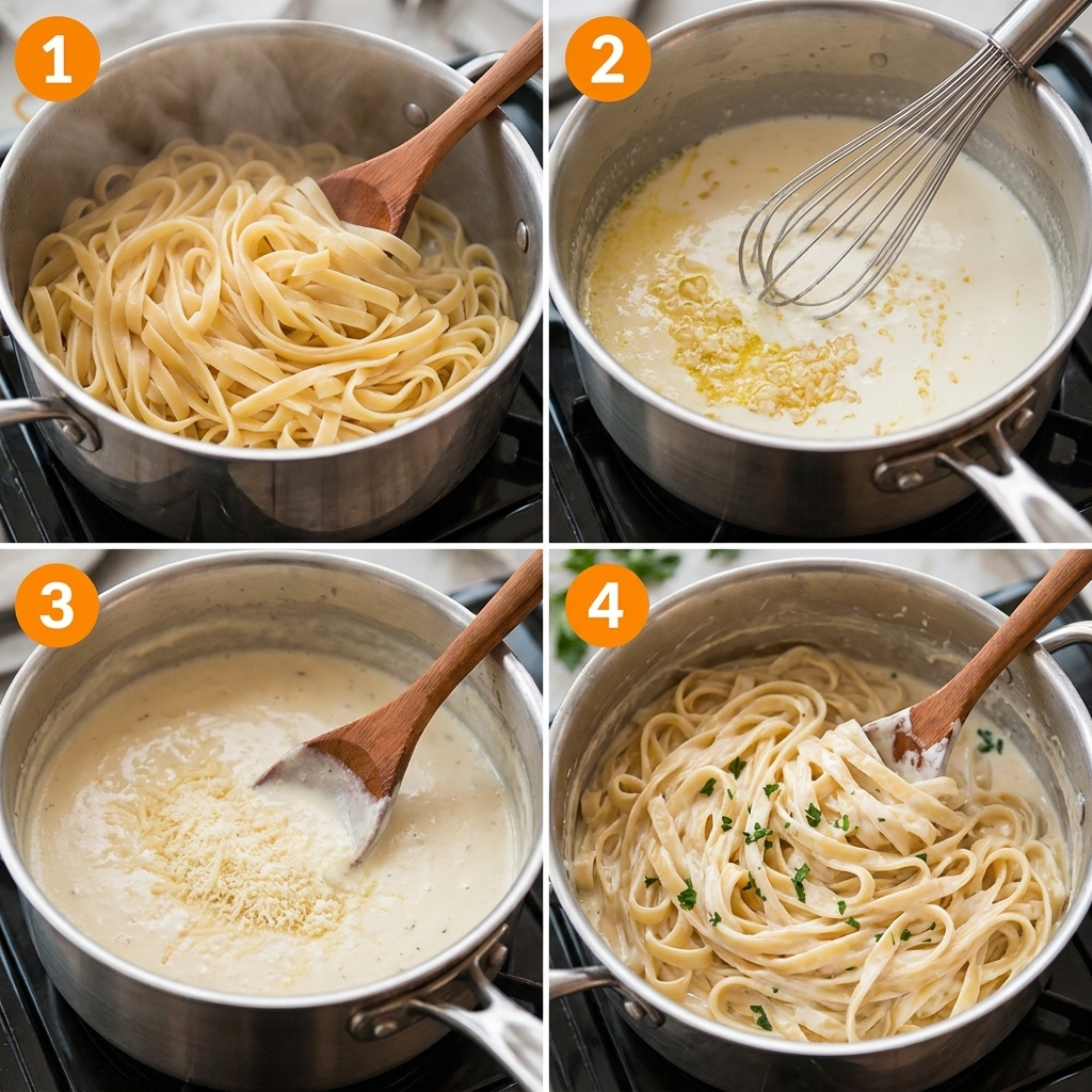 Ingredients for cottage cheese Alfredo pasta