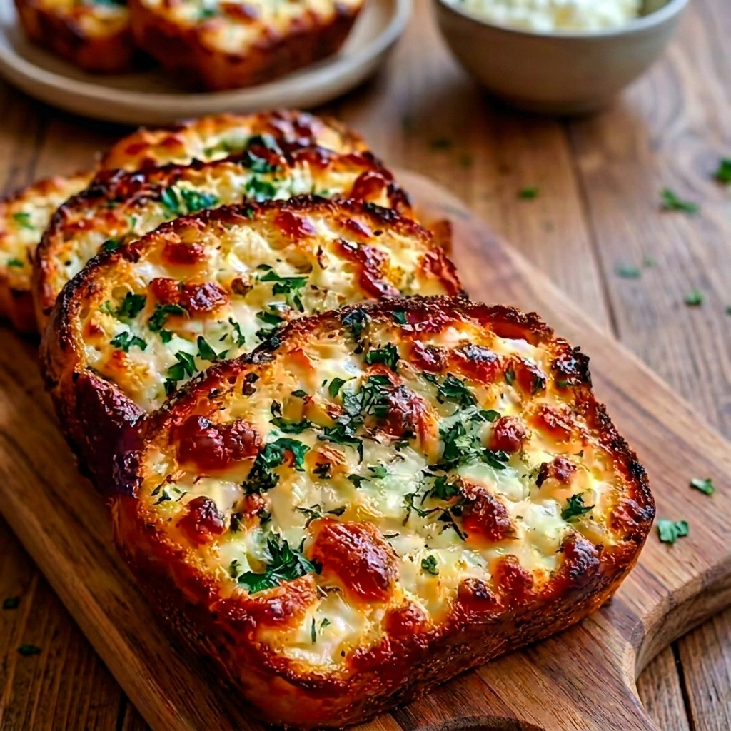 Golden cottage cheese bread slices on a serving board
