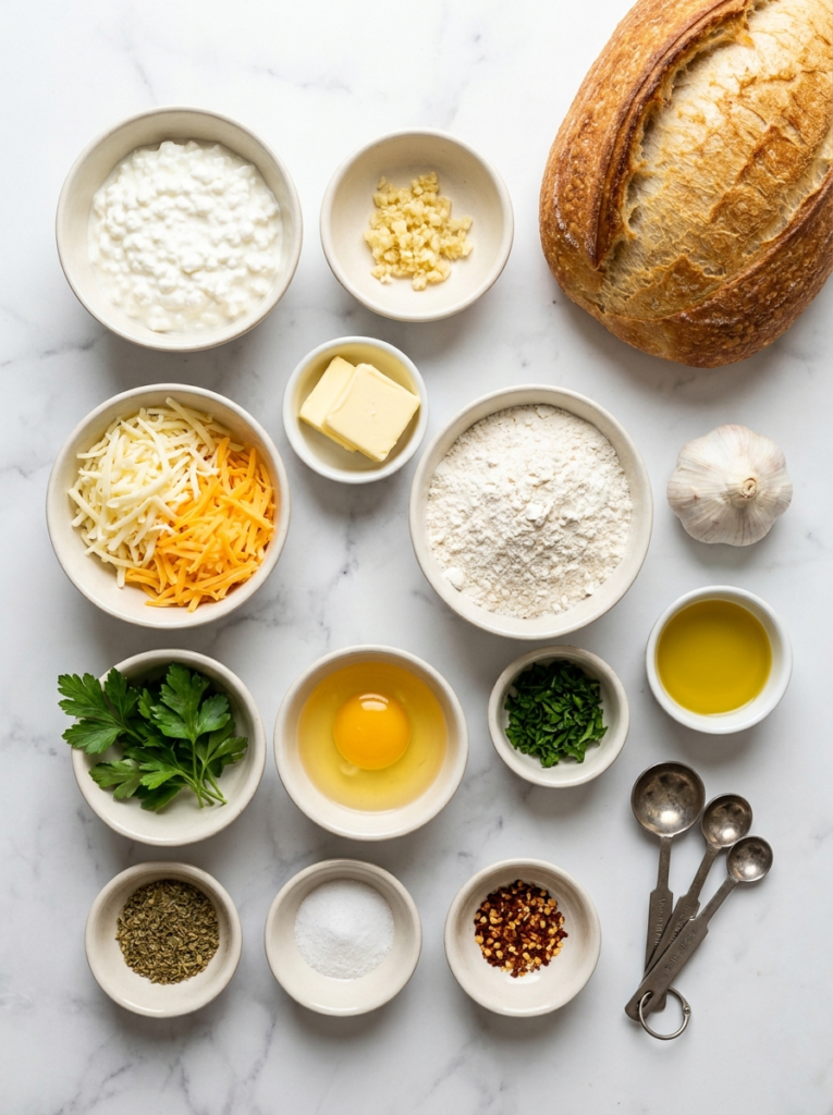 Garlic butter spread on cottage cheese garlic bread before baking