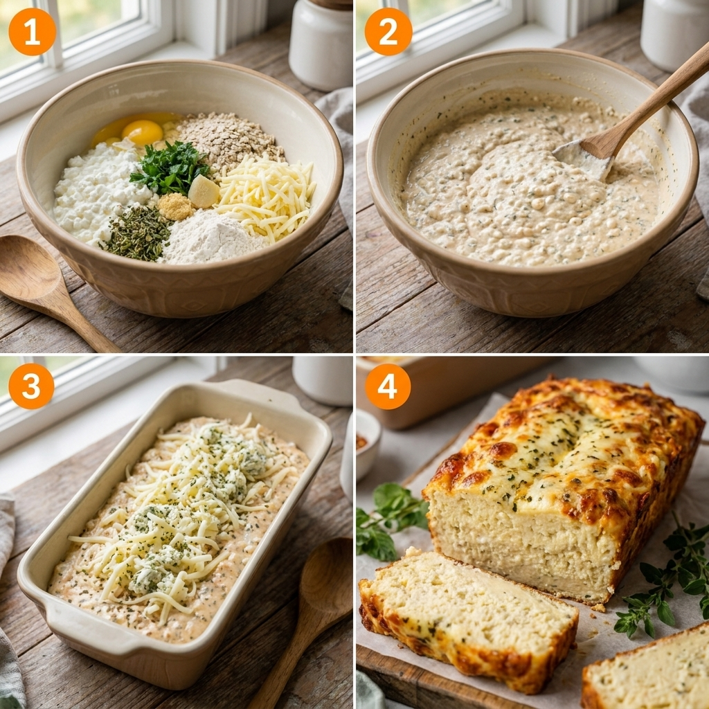 High-protein cottage cheese loaf with melted garlic herb cheese