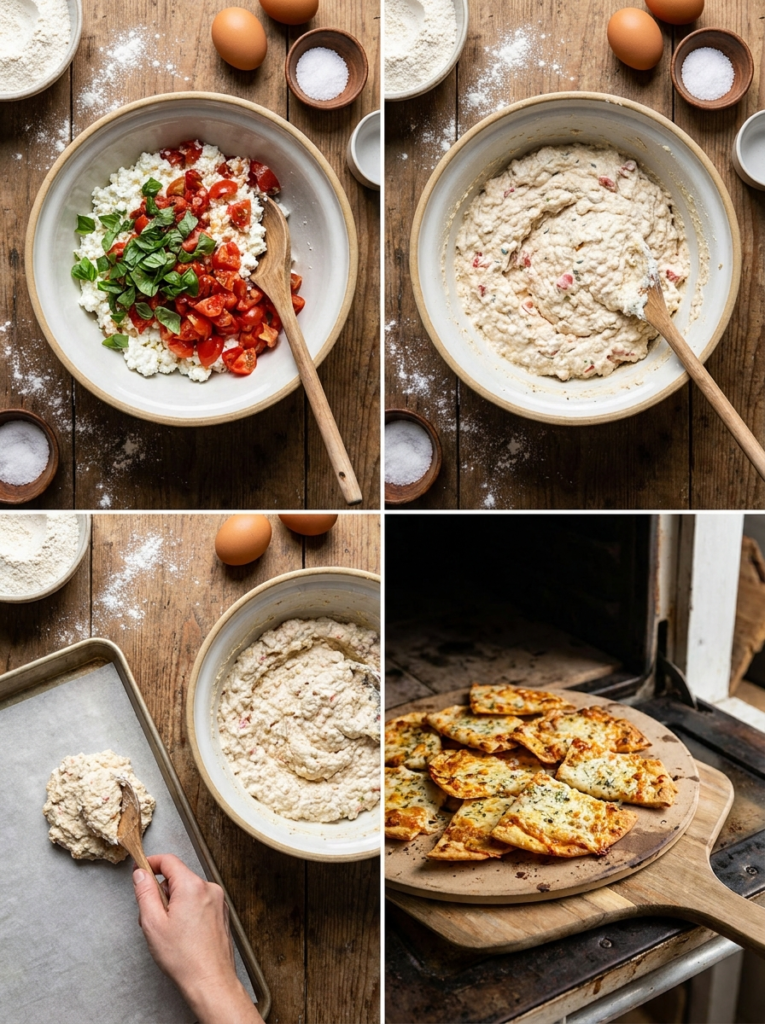 Homemade cottage cheese pizza crisps served as a crispy high-protein snack
