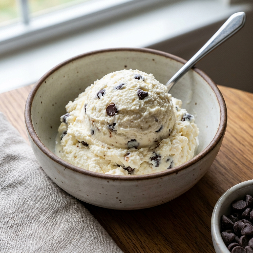 No-churn cottage cheese ice cream with chocolate chips