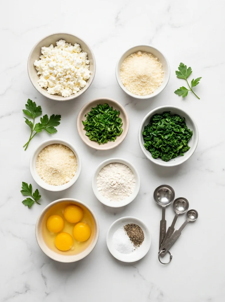 Ingredients for cottage cheese parmesan pillow bites laid out