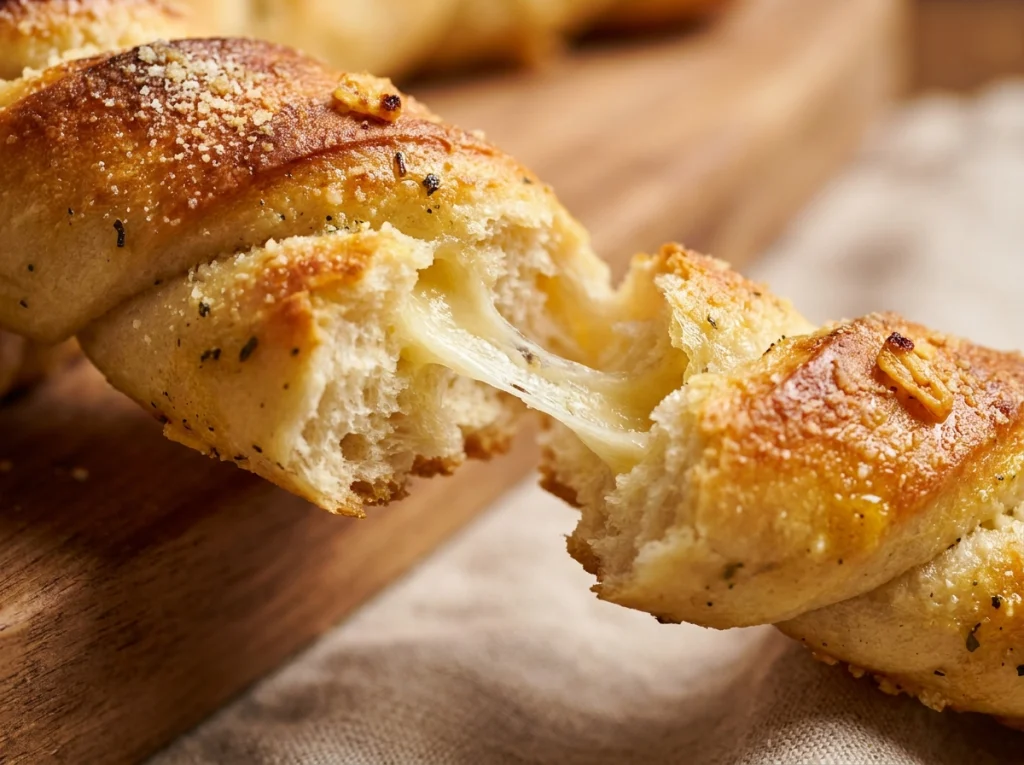 Cottage Cheese Garlic Parmesan Soft Twists fresh from the oven with melted butter and parsley
