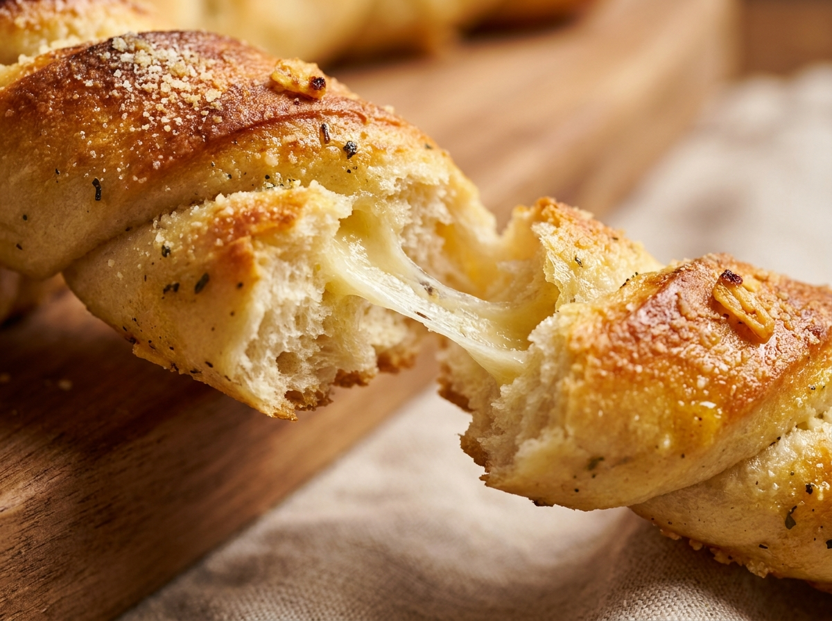 Cottage Cheese Garlic Parmesan Soft Twists fresh from the oven with melted butter and parsley