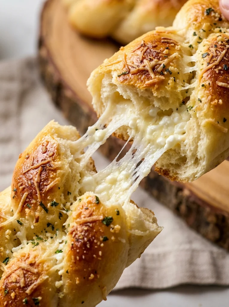 Golden Cottage Cheese Garlic Parmesan Soft Twists brushed with garlic butter