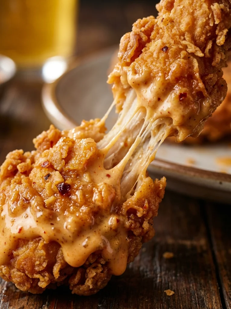 Golden crispy Bang Bang Chicken Recipe pieces frying in hot oil at 350°F until perfectly browned